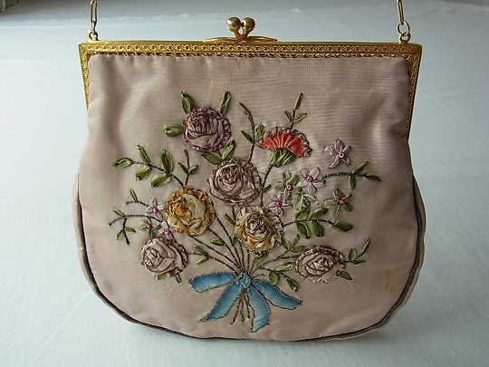 薔薇のリボン刺繍バッグ 1940－50年代 | こよなくアンティーク